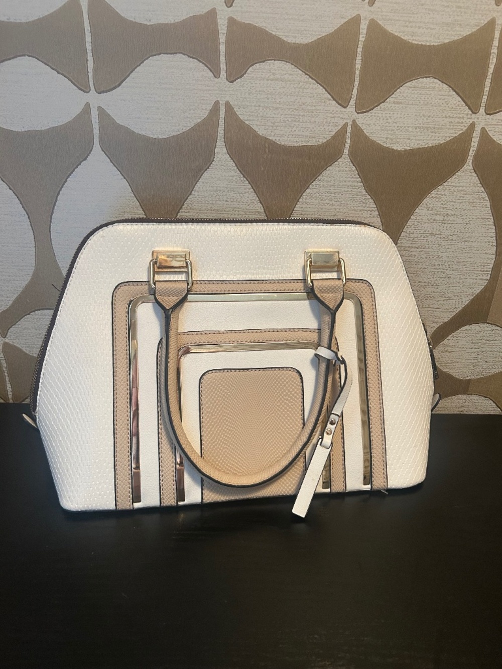 Aldo ivory/tan/gold purse